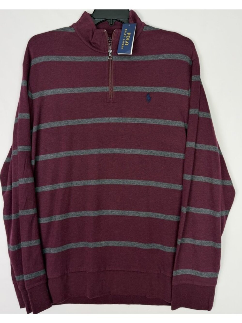 Polo Ralph Lauren Men’s XL Striped 1/4 Zip Pullover Sweatshirt Maroon Gray NWT